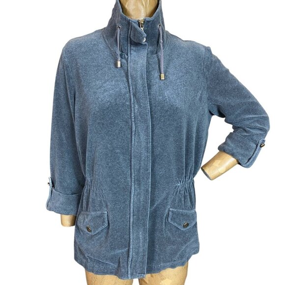 Charter Club Luxe Velour Track Jacket Gathered Waist Sz L Gray #343G - Picture 2 of 8